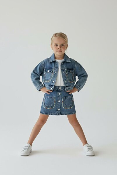 RONYPONY Set de fustă și jachetă din denim pentru fetiță, combinație elegantă din 2 piese