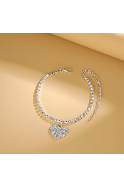 set.up Complete Zircon Stone Heart Model Silver Color Anklet