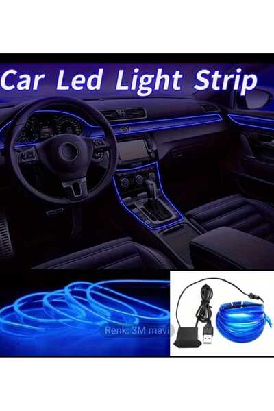ÇEÇEN HOME 3 MT Mavi Şerit LED Araba İç Led Şerit Işık Neon USB Araba İç Aydı...