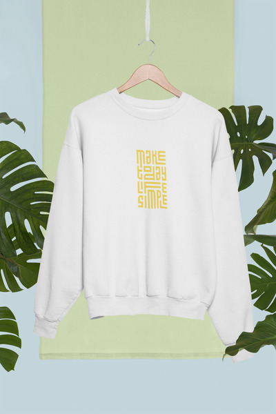 MG Make Today Life Simple Printed Cotton Long Sleeve 3 Thread Sha Fleece-Lined Nisex Sweatshirt