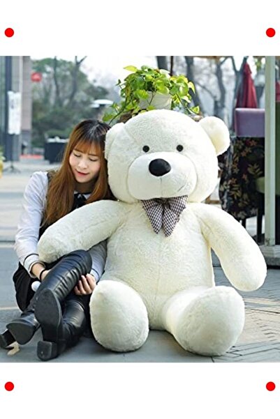 markentegra هدية - دب قطيفة عملاق أبيض اللون بطول 160 سم مع ربطة عنق من القما...