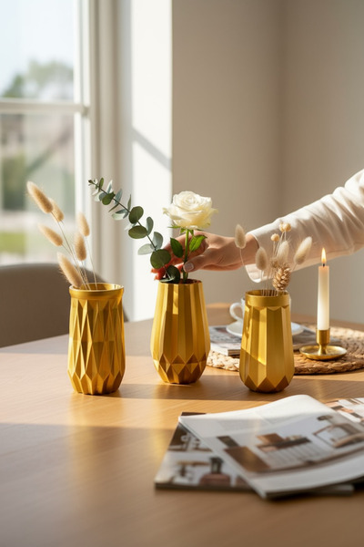 srs dizayn طقم مزهريات ثلاثية من الرخام المصبوب على الطراز الاسكندنافي