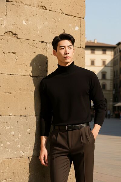 COMBİNE MİCHAİL Чоловічий повсякденний стильний розслаблений чорний трикотажний светр