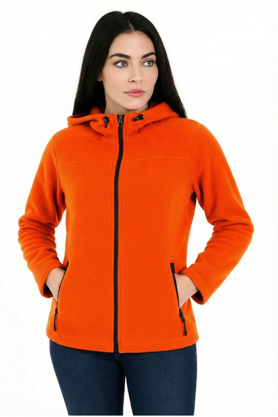 VEGA PORT Hooded Women's Fleece with Full-Length Zipper Orange