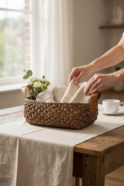 ANJEAHOME El İşçiliği Kağıt İp Dekoratif Sepet | Kahverengi | 30x25x9 cm | Organizer & Düzenleyici Sepet