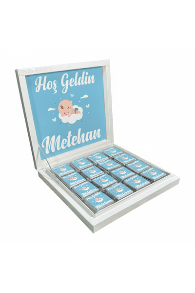 Blackeye Chocolate Kişiye Özel İsimli Erkek Bebek Çikolatası Sunum Kutulu Beb...
