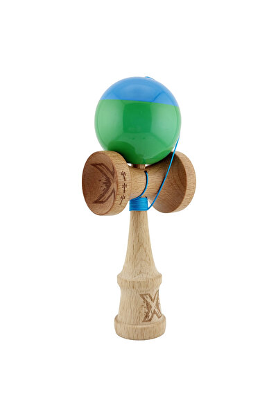 VİBE Kendama X, Super Sticky with Large Cups, Metal Bearing, Wooden 18 cm, String 55 cm, Blue/Green