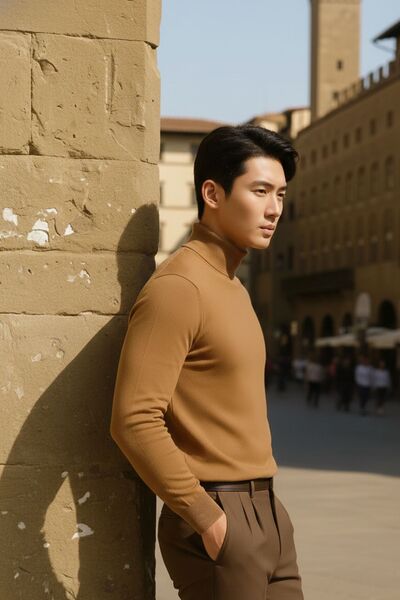 COMBİNE MİCHAİL Men's Casual Stylish Relaxed Loose Brown Knit Sweater