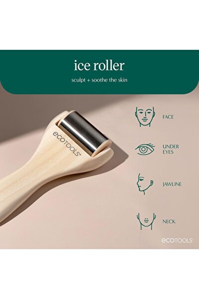 Ecotools Ice Roller Stainless Steel Cooling Roller for Face & Neck, Bamboo Handle, Cruelty-Free