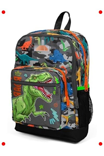 markentegra Boy's Dinosaur Patterned Gray Green Backpack