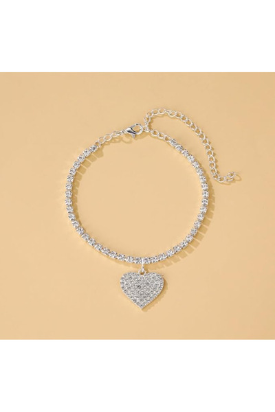 set.up Complete Zircon Stone Heart Model Silver Color Anklet