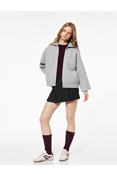 Koton Comfortable Fit Long Sleeve Pocket Detail Viscose Blend Zippered Cardigan