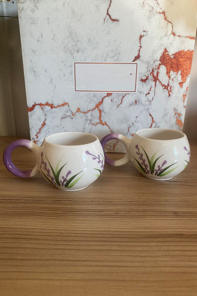 Janset Küyahya Handmade Set of 2 Lavender Patterned Mugs