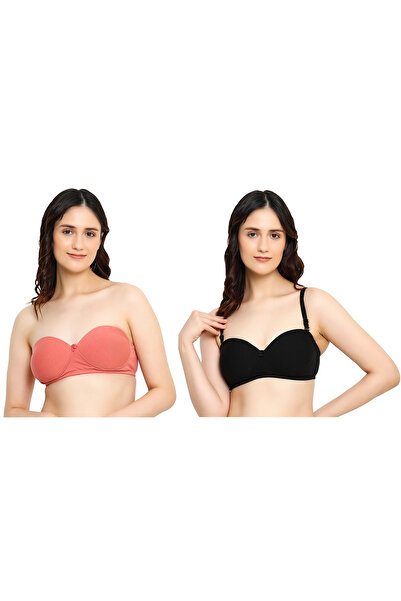 RAJNI Women's Teens Strapless Bra Cotton Lycra Soft Stretch Padded Seamless WireFree Removable Straps