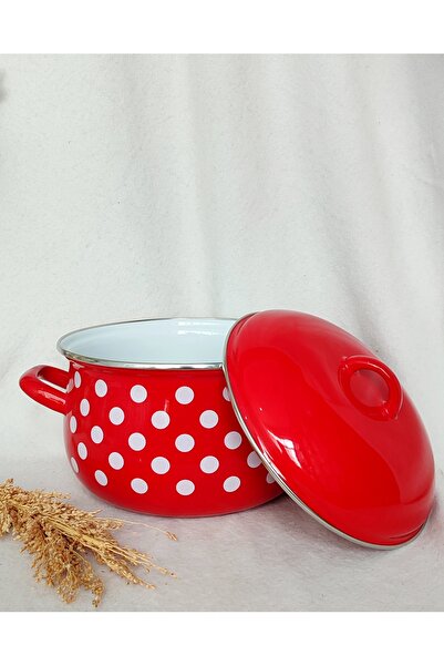 EBRULİEMAYE Red Polka Dot Enamel Pot 5-Liter 24 cm Diameter Milk Yogurt Soup Pot
