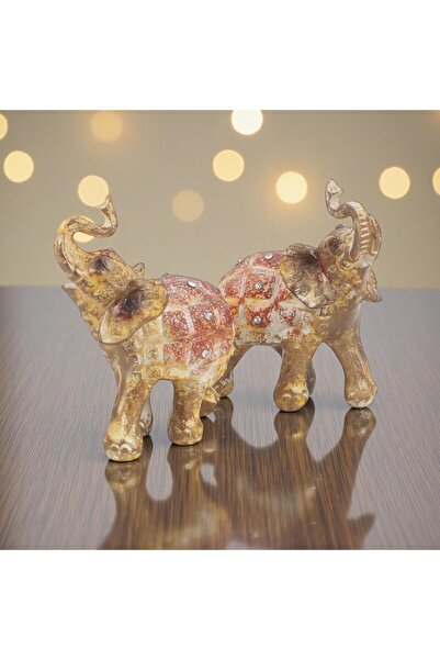 e-life shop Lüks İşlemeli Taşlı Feng Shui 2’li Fil Biblo Seti 9 cm Dekoratif ...