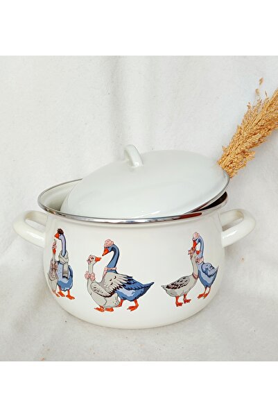 EBRULİEMAYE Goose Family Enamel Pot 5-Liter 24 cm Diameter Milk Yogurt Soup Pot