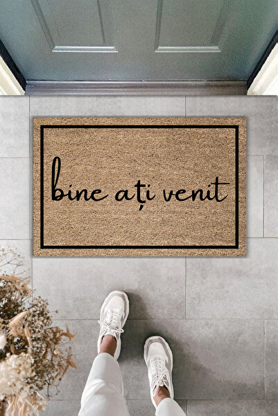 Dormot Modern Digital Printing Framed Doormat with the Text'Bine Ați Venit' (Welcome)
