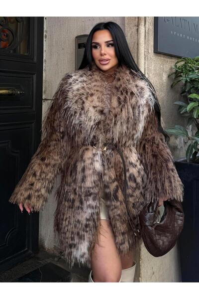 maymagaza Quess Kemer Detaylı Tasarım Kürk Kırçıllı Leopar Kahve