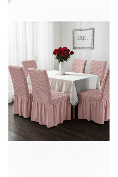 EJMEL Chair Cover with Pleated Skirt, Chair Cover, 6 Pieces, Stain-Resistant, Elastic and Flexible