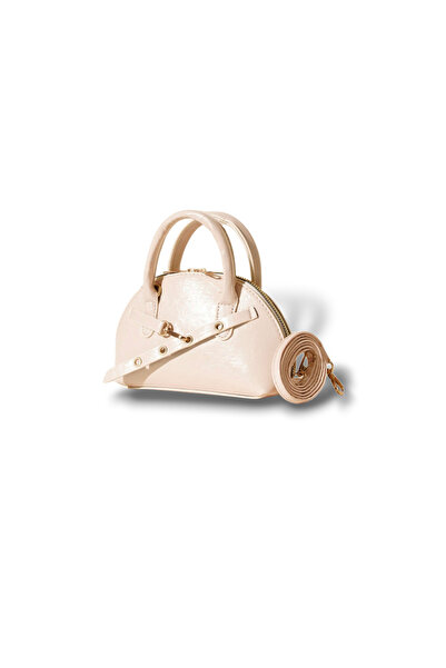 EZZY BLİSS Дамска кремава елипса малък-мини размер лъскава катарама с цип ръч...