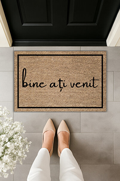 Dormot Modern Digital Printing Framed Doormat with the Text'Bine Ați Venit' (Welcome)