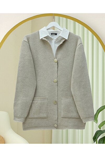 HİJABAYA Кардиган з двома кишенями та ґудзиками спереду з м'якої трикотажної ...