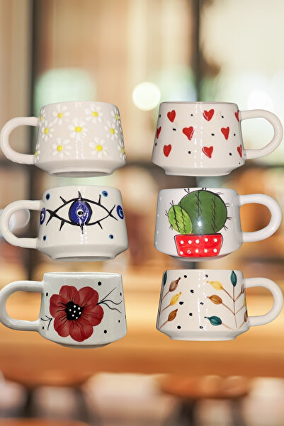 Janset Kütahya Handmade Set of 6 Mugs - Mixed Patterns