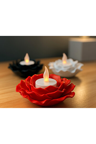 Atsutech Kırmızı Gül Şeklinde Tealight Mumluk | Romantik Dekoratif Pilli Mum ...