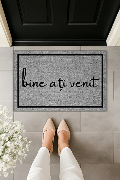 Dormot Modern Digital Printing Framed Doormat with the Text'Bine Ați Venit' (Welcome)
