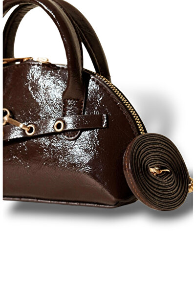 EZZY BLİSS EzzyBliss Geantă de umăr pentru femei, cu curea strălucitoare, cu fermoar, cu curea, maro amar, elipsă, dimensiune mică-mini