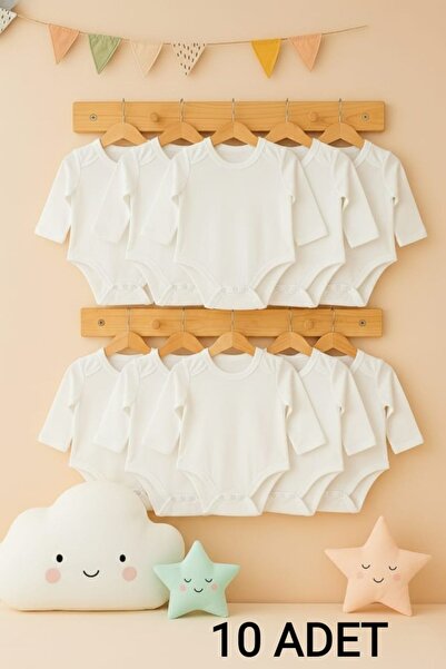 enmodaiçgiyim 10 Pieces 100% Cotton Long Sleeve Baby Bodysuits - 1St Quality,...