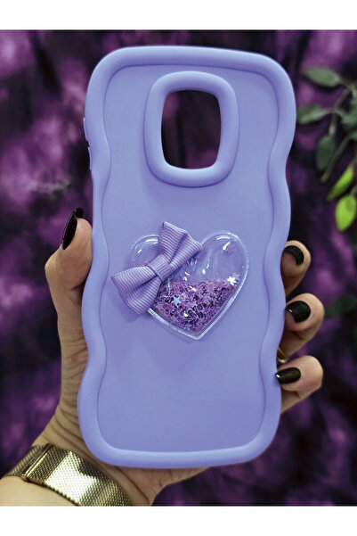 Magic Ring Redmi NOTE 9 PRO - NOTE 9S Uyumlu Kalpli ve Kurdeleli Yıldız Simli Lila Telefon Kılıfı