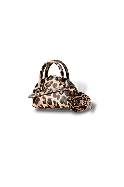 EZZY BLİSS حقيبة نسائية صغيرة الحجم بتصميم ليوبارد بيضاوي مع حزام لامع وسحاب للحمل باليد وعلى الكتف مع حزام