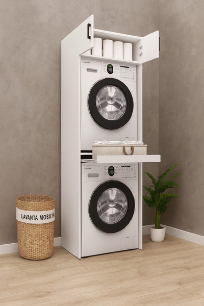 Lavanta Mobilya İmalat VİTİM MDF BEYAZ ÇAMAŞIR MAKİNESİ VE KURUTMA MAKİNESİ D...