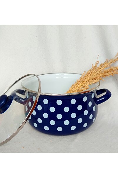 EBRULİEMAYE Navy Blue Polka Dot Enamel Pot 5-Liter 24 cm Diameter Milk Yogurt Soup Pot