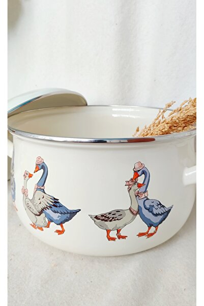 EBRULİEMAYE Goose Family Enamel Pot 5-Liter 24 cm Diameter Milk Yogurt Soup Pot