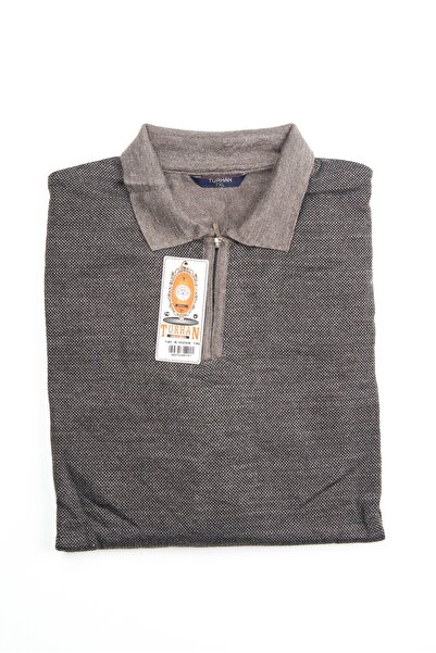 TURHAN TRİKO سترة رجالية بياقة بولو من فرو المنك الداكن بسحاب نصفي وحجم كبير ...