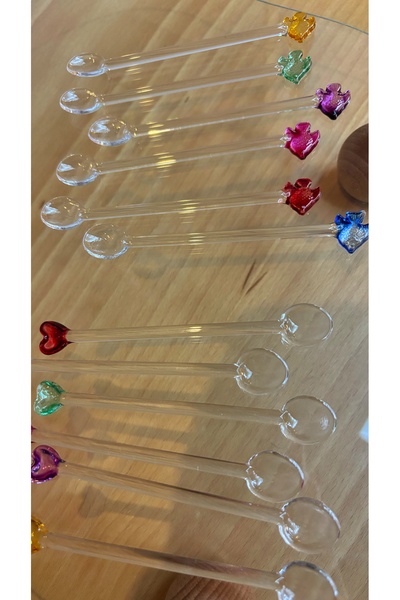 Kiri Kristal Cam 12’li Balık ve Kalp Detaylı Mini Çay-Sunum Kaşığı