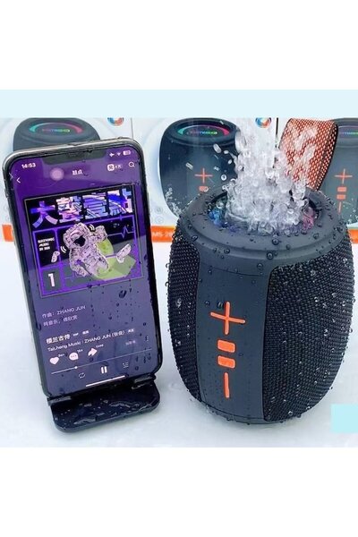 MeK Fine Portable Wireless Speaker, TWS, TF/USB, FM Radio, 360° Surround, IPX5, Electric Black