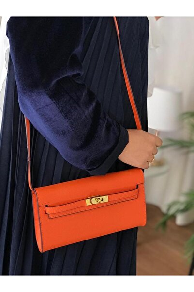 genric حقيبة نسائية هيرميز كيلي كات كلاتش باللون البرتقالي