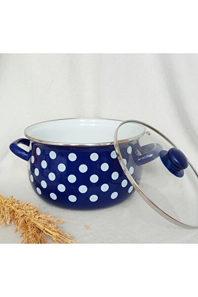 EBRULİEMAYE Navy Blue Polka Dot Enamel Pot 5-Liter 24 cm Diameter Milk Yogurt Soup Pot
