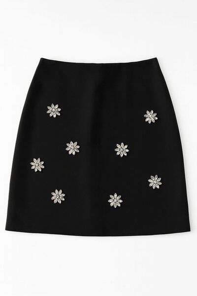 Shop Krutzo Kadın Siyah Çiçek Taş Baskılı Basic Mini Etek