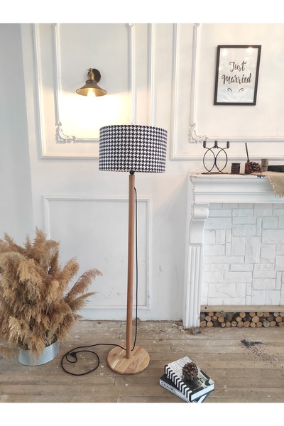 YULAMP HOME CONCEPT Oslo Ahşap Gövdeli Kumaş Başlıklı Lambader