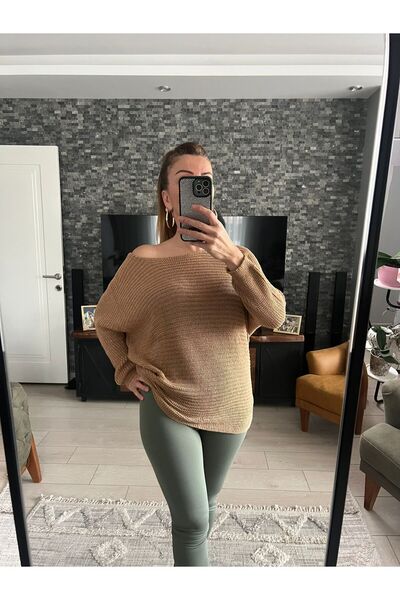 WellWay Pulover subțire din tricotaj cu guler barcă și țesătură cu sclipici -...