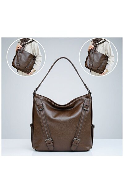 çantamgelsin Soft Faux Leather Brown Large Backpack and Shoulder Bag