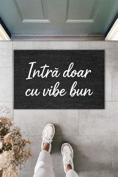 Dormot Modern Digital Printing Only with Good Vibe Written Door Mat