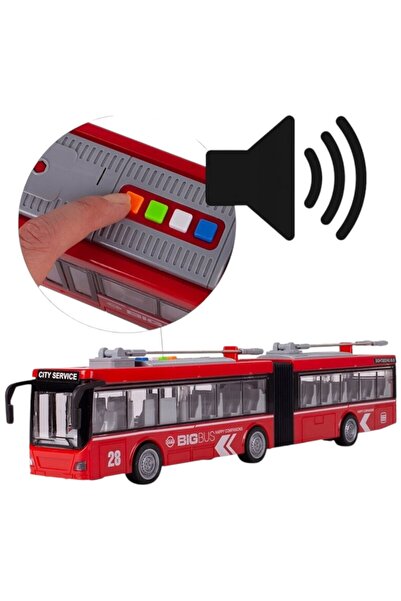 OEM Trolleybus with lights, red, 45x7.5x11 cm, for girls and boys, colored buttons, children 3-6 years old