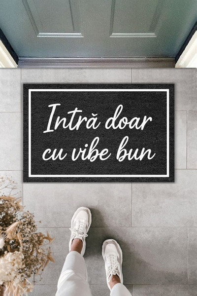 Dormot Modern Digital Print Framed Intrá Doar with Vibe Bun Written - Door Mat