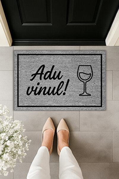 Dormot Modern Digital Printing Adu Vinul! Text Door Mat
